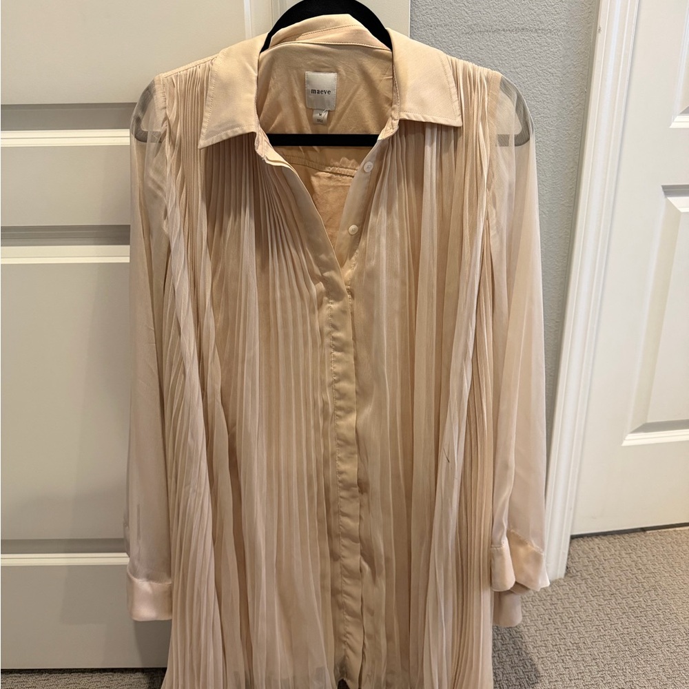 Maeve pleated mini shirt dress
